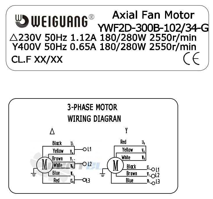 Weiguang WEIGUANG YWF-2D-300-B-102/34-G 230V - описание, технические характеристики, графики