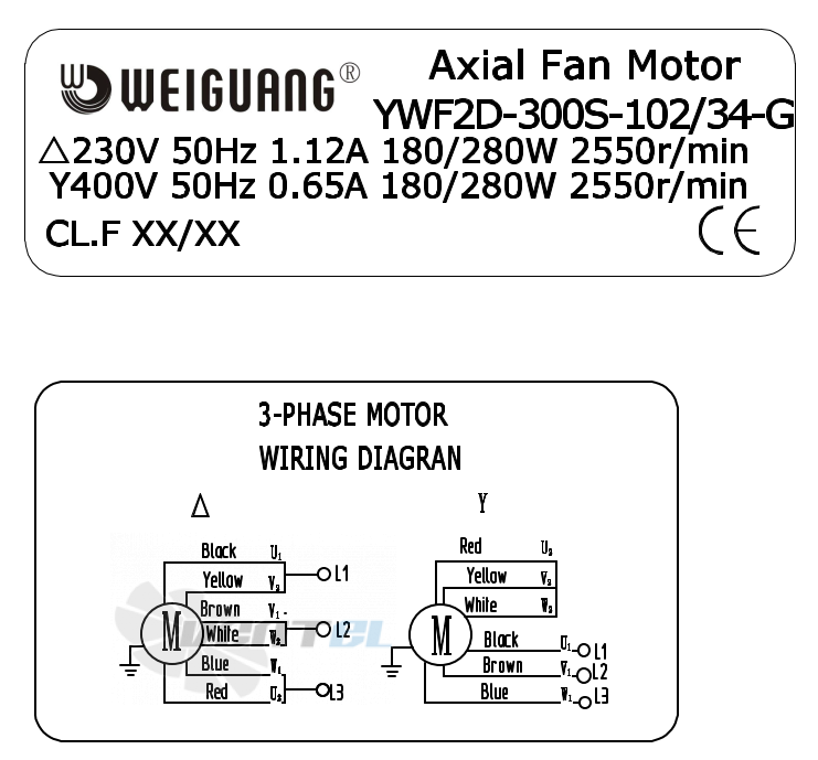 Weiguang WEIGUANG YWF-2D-300-S-102/34-G 230V - описание, технические характеристики, графики