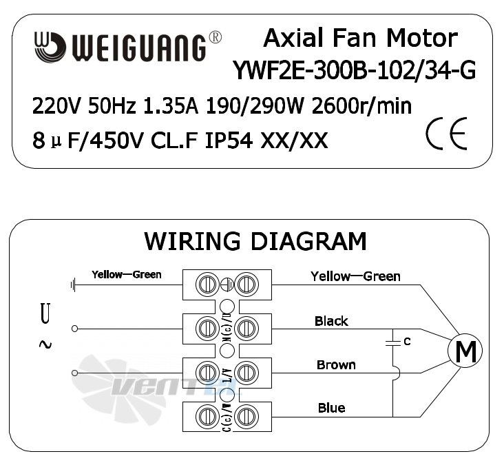 Weiguang WEIGUANG YWF-2E-300-B-102/34-G - описание, технические характеристики, графики