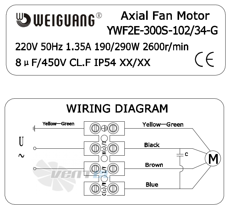 Weiguang WEIGUANG YWF-2E-300-S-102/34-G - описание, технические характеристики, графики