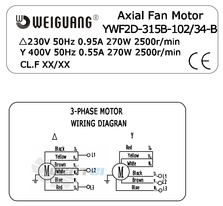 Weiguang WEIGUANG YWF-2D-315-B-102/34-B 230V - описание, технические характеристики, графики