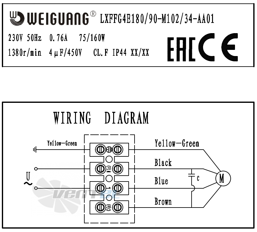 Weiguang WEIGUANG LXFFG4E180-90-M102-34-AA01 - описание, технические характеристики, графики