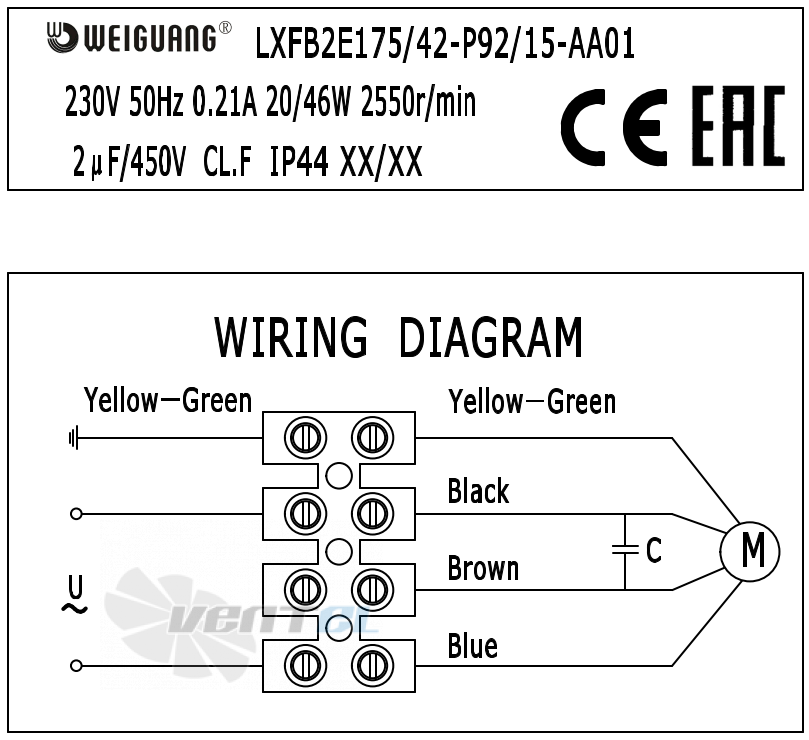 Weiguang WEIGUANG LXFB2E175-42-P92-15-AA01 - описание, технические характеристики, графики