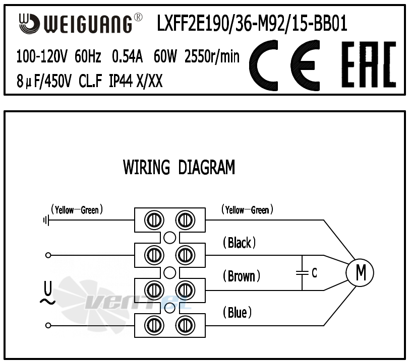 Weiguang WEIGUANG LXFB2E190-36-P92-15-BB01 - описание, технические характеристики, графики