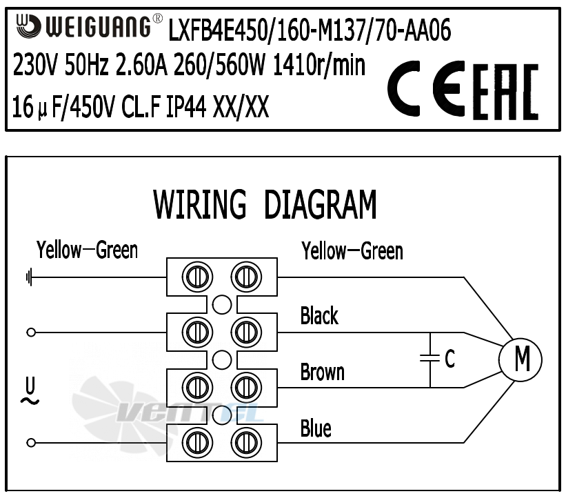 Weiguang WEIGUANG LXFB4E450-160-M137-70-AA06 - описание, технические характеристики, графики