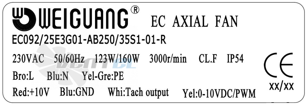 Weiguang WEIGUANG EC092/25E3G01-AB250/35S1-01-R - описание, технические характеристики, графики