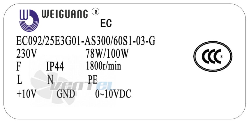 Weiguang WEIGUANG EC092/25E3G01-AS300/60S1-03-G - описание, технические характеристики, графики