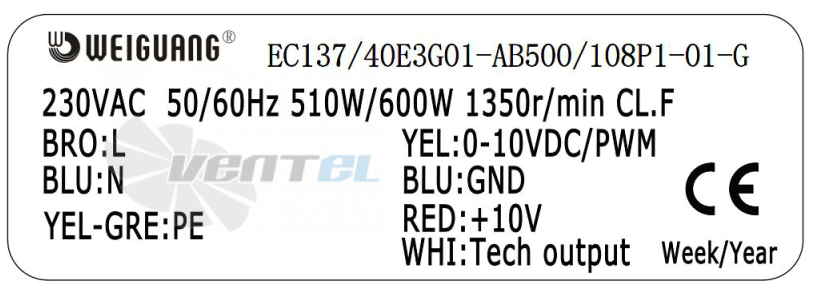 Weiguang WEIGUANG EC137/40E3G01-AB500/108P1-01-G - описание, технические характеристики, графики