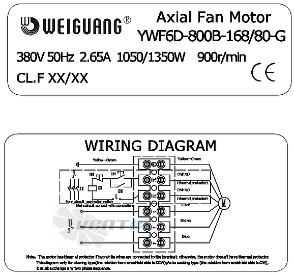 Weiguang WEIGUANG YWF6D-800B-168/80-G - описание, технические характеристики, графики