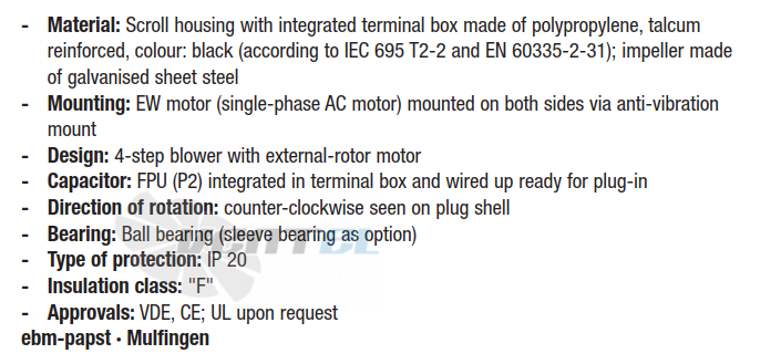 Ebmpapst D2E146-HT67-02 - описание, технические характеристики, графики